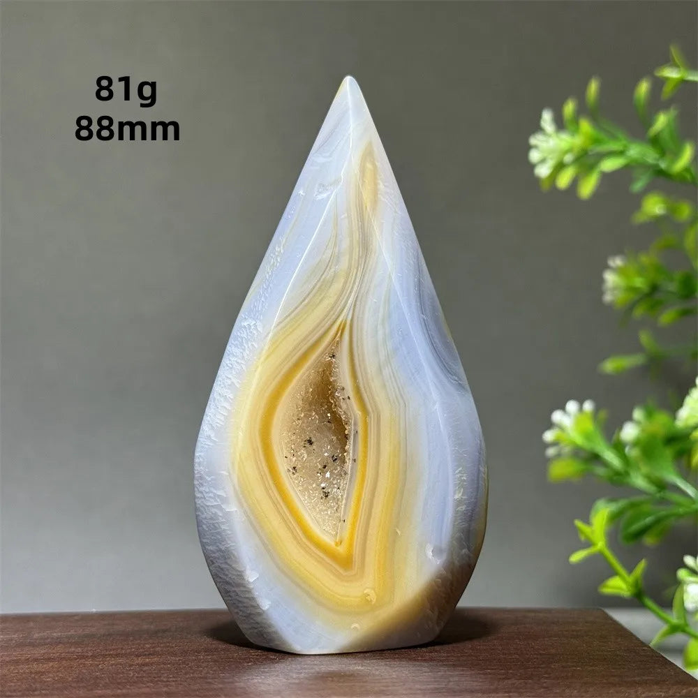 Natural Yellow Striped Agate Crystal Cave Free-Form Torch