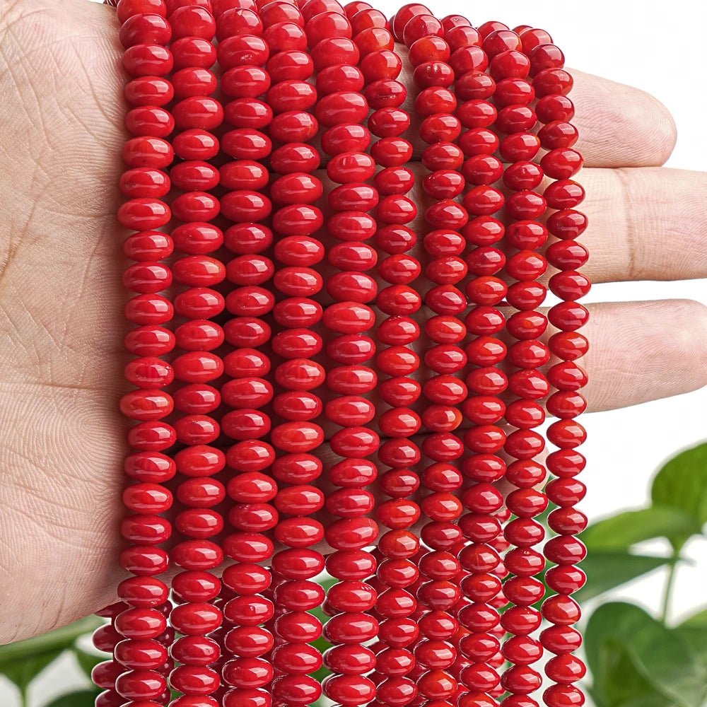 HQ Enhanced Red Coral Rondelle Bead Strand