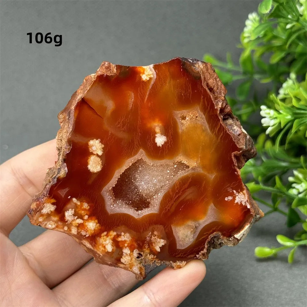 Natural Red Cherry Blossom Agate Geode Slab