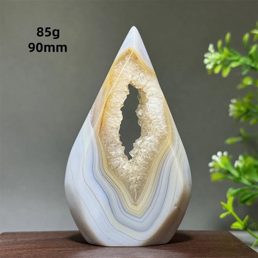 Natural Yellow Striped Agate Crystal Cave Free-Form Torch