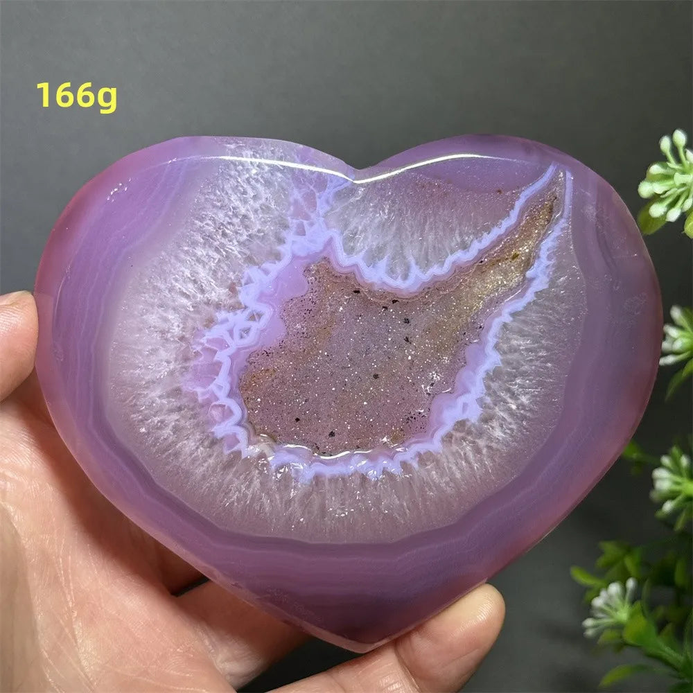 Natural Pink Agate Geode Heart Carving