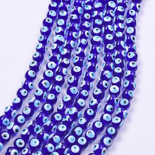 10mm Blue Glass Blue Evil Eye Bead Strand