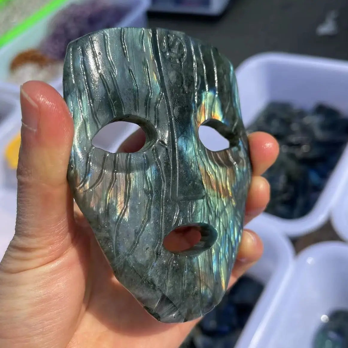 Natural Labradorite Mask Carving
