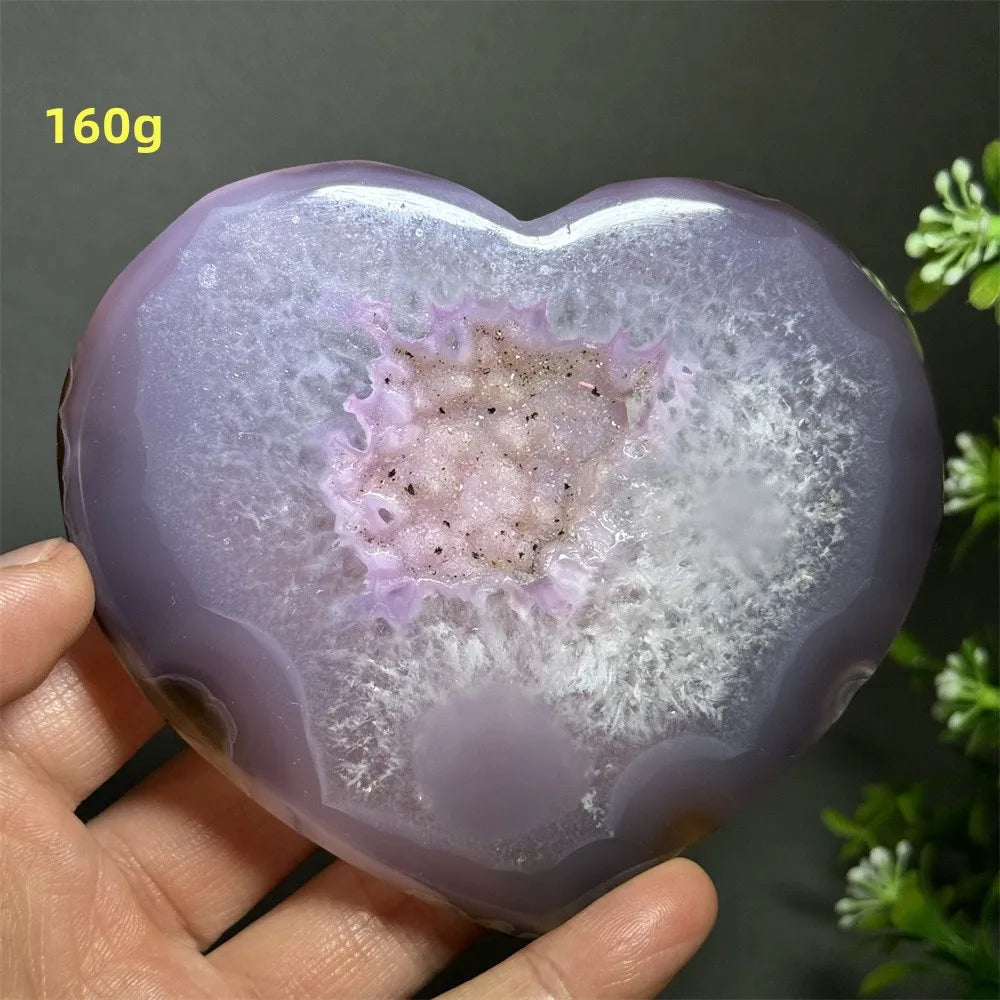 Natural Pink Agate Geode Heart Carving