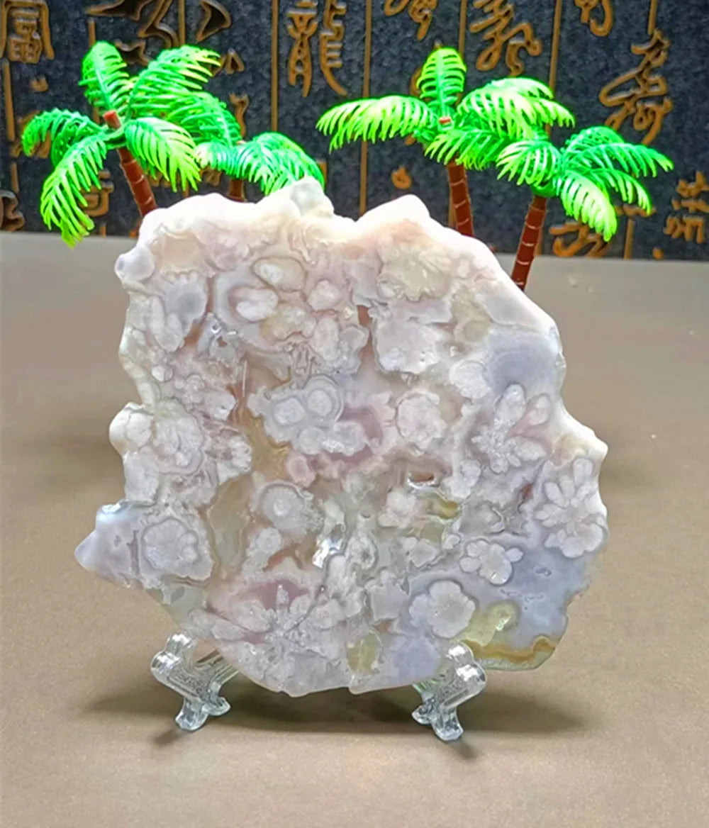 Natural Cherry Blossom Agate Slab (With Stand)