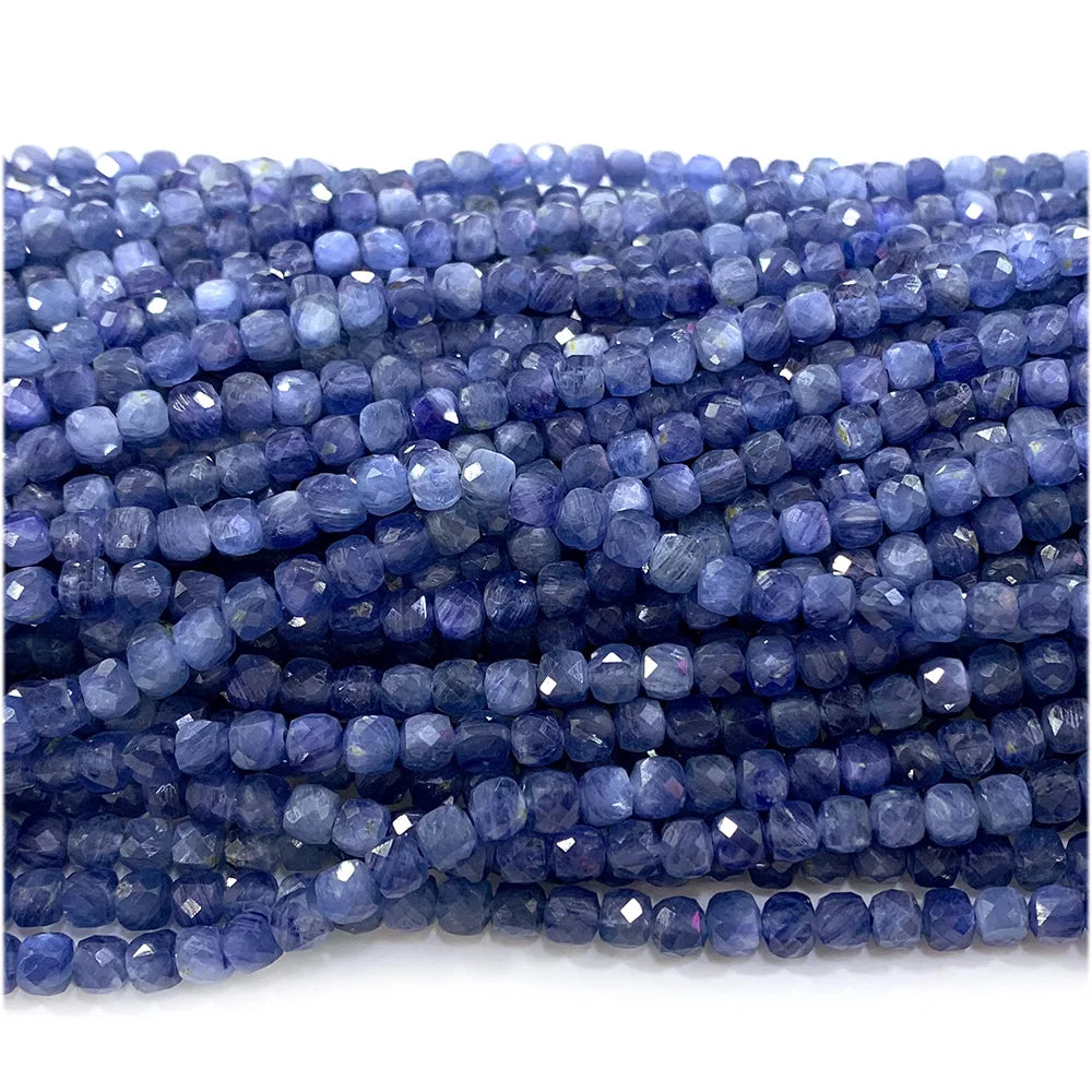 Natural Kyanite Faceted Cube Bead Strand