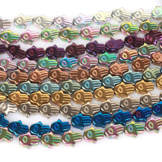 10x9mm Natural Hematite Hamsa Hand Bead Strand