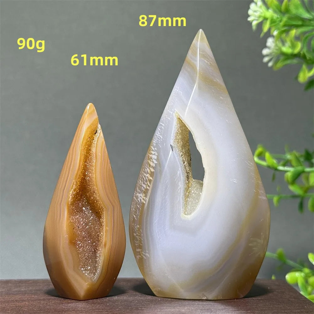 Natural Yellow Striped Agate Crystal Cave Free-Form Torch
