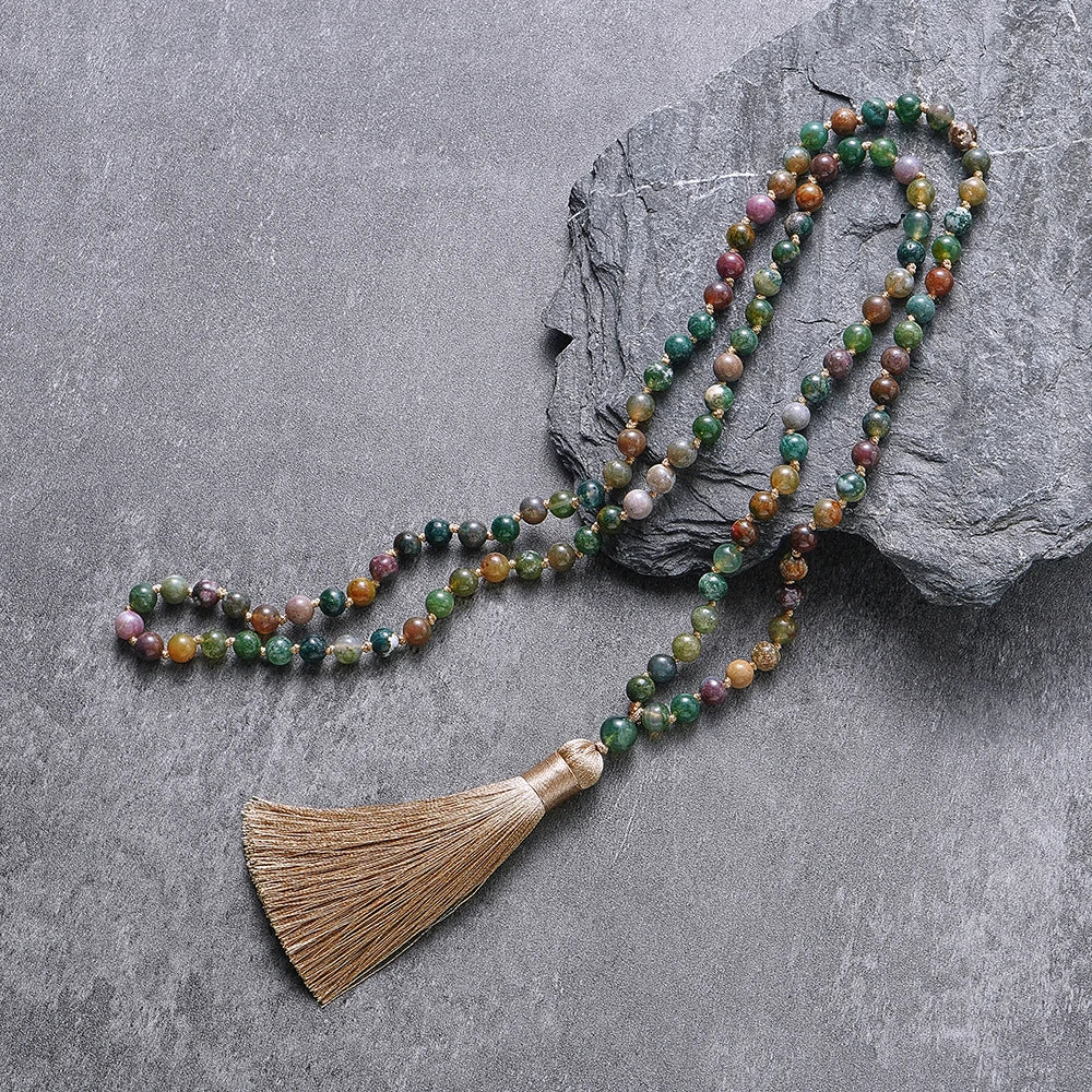 Collier Mala indien en onyx 108 perles