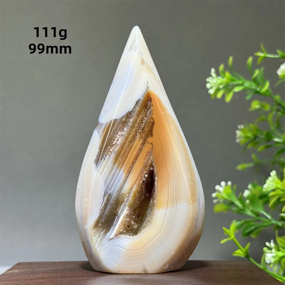 Natural Yellow Striped Agate Crystal Cave Free-Form Torch