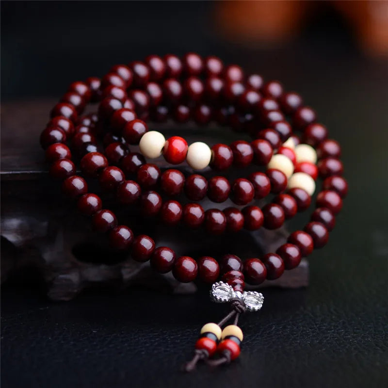 Collier Mala 108 perles en bois de santal naturel
