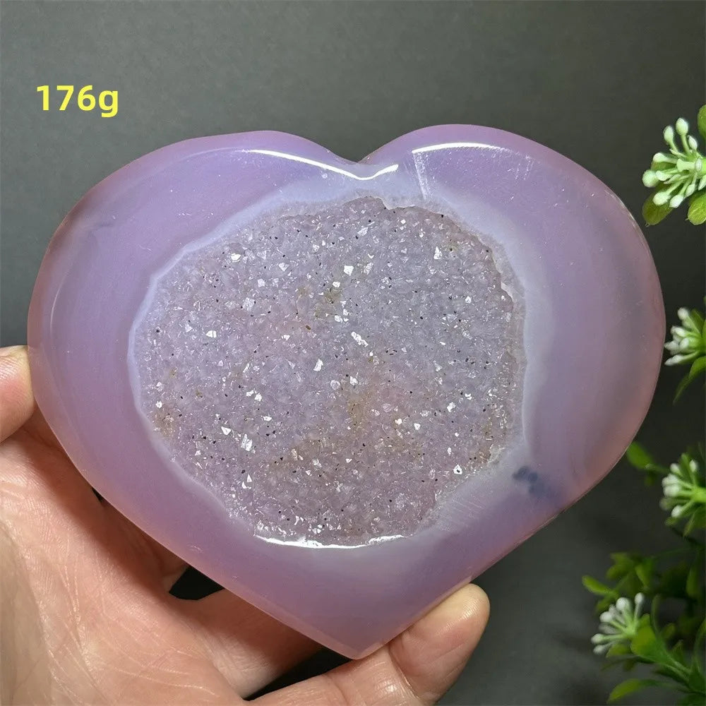 Natural Pink Agate Geode Heart Carving