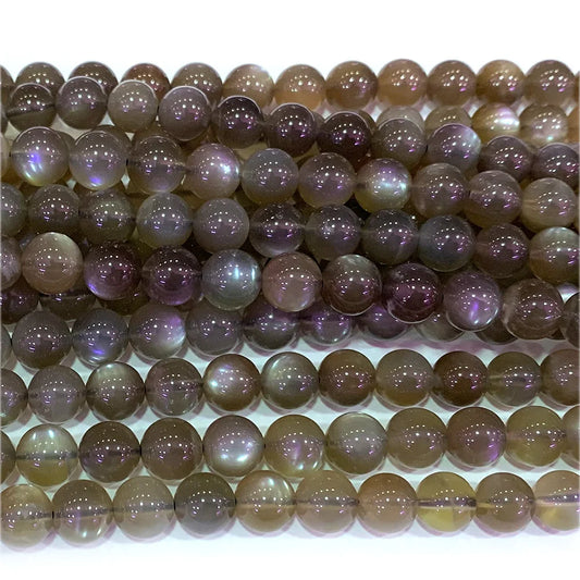 AAA Natural Black/Gray Moonstone Round Bead Strand