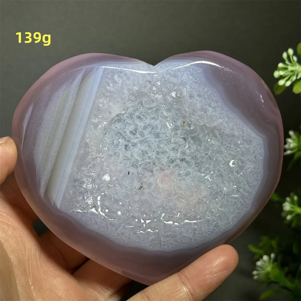 Natural Pink Agate Geode Heart Carving