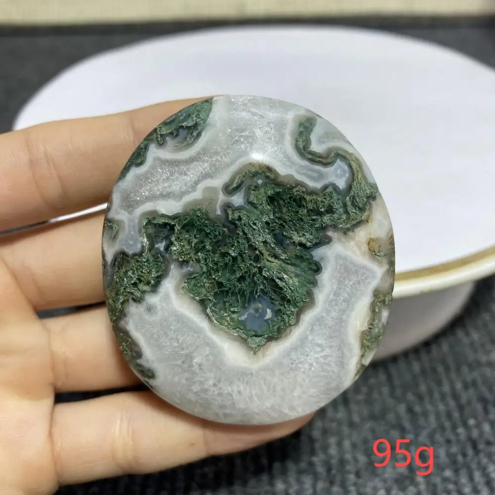 Natural Moss Agate Palm Stone