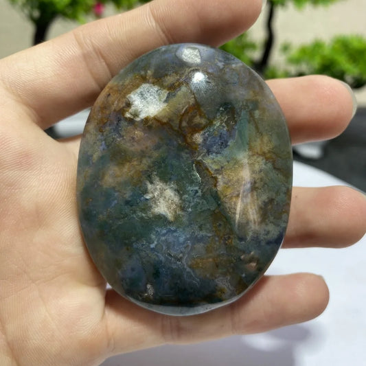 Natural Moss Agate Palm Stone