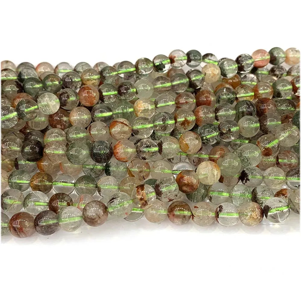 Red/Green Phantom Garden Quartz Round Bead Strand