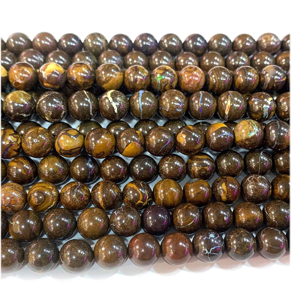 AAA Natural Brown Australian Fire Opal Round Bead Strand