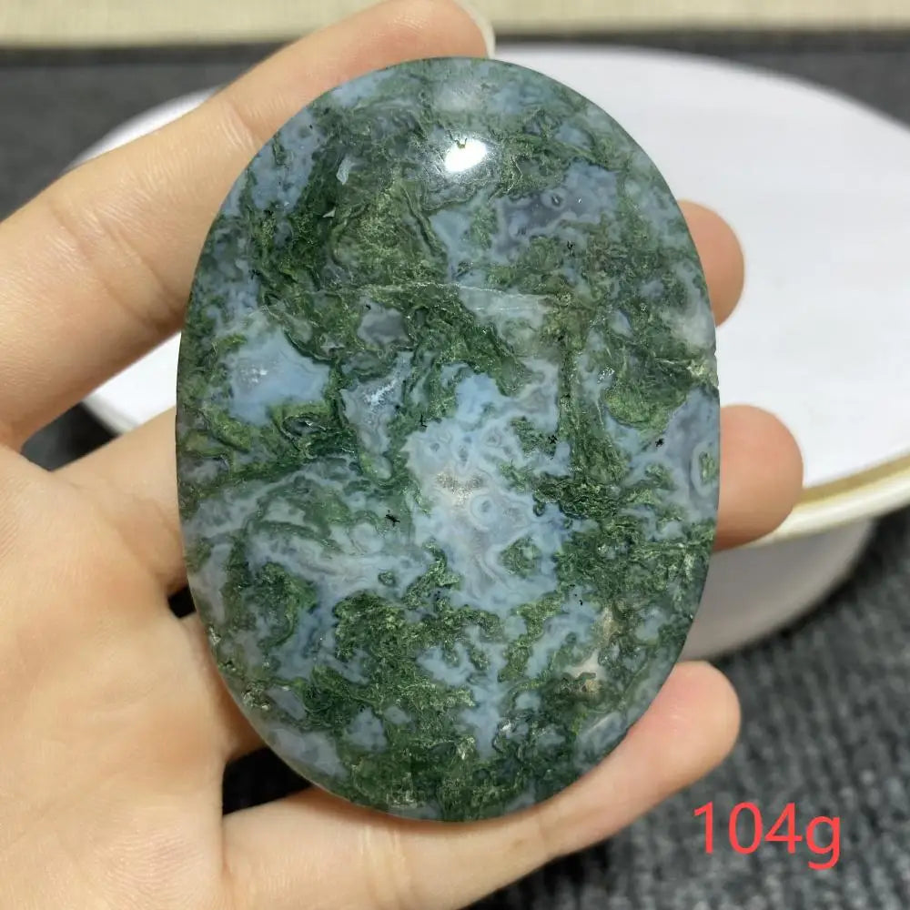 Natural Moss Agate Palm Stone