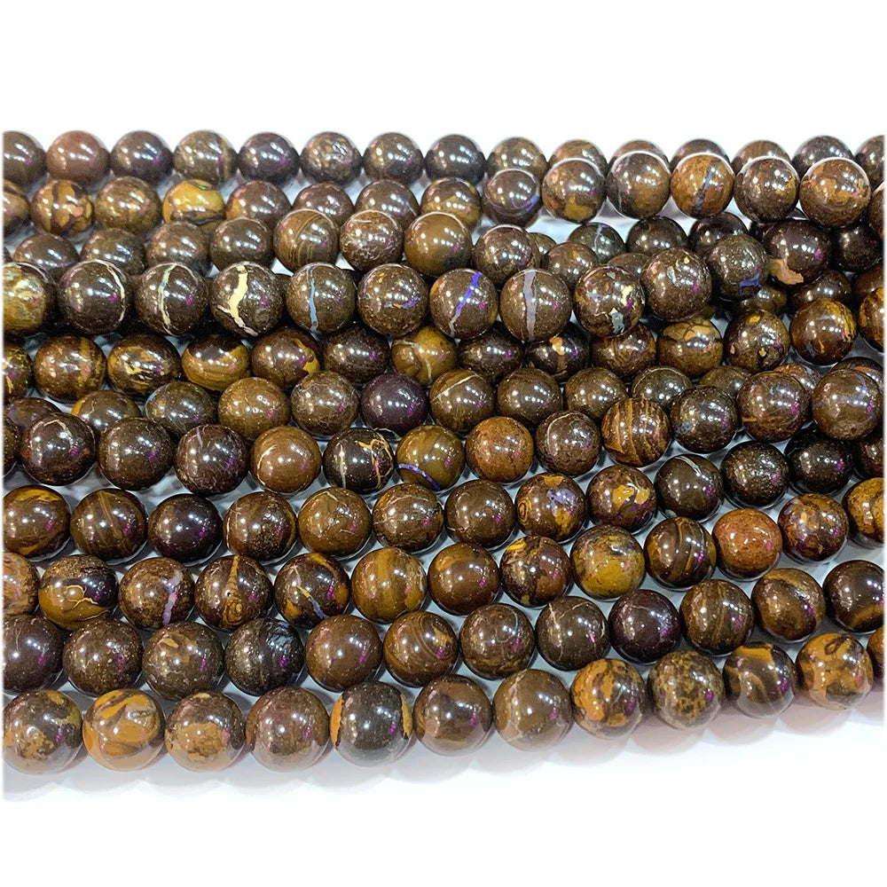AAA Natural Brown Australian Fire Opal Round Bead Strand