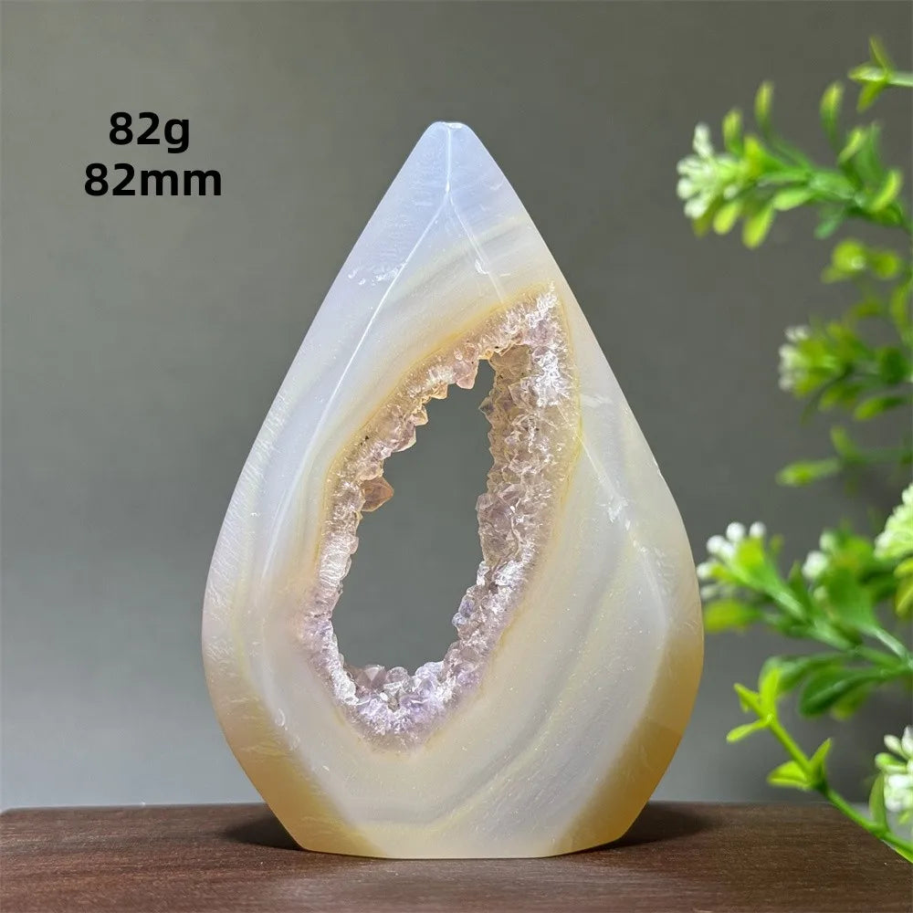 Natural Yellow Striped Agate Crystal Cave Free-Form Torch