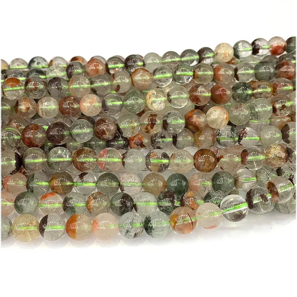 Red/Green Phantom Garden Quartz Round Bead Strand
