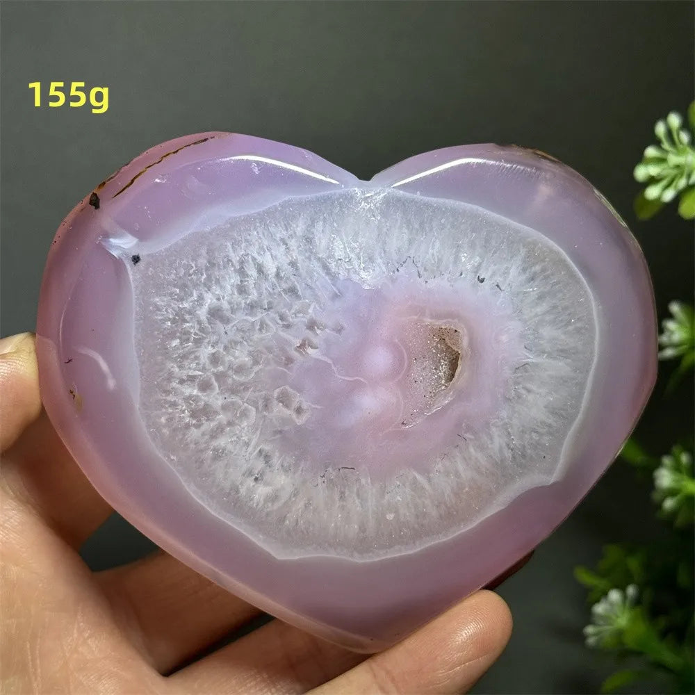 Natural Pink Agate Geode Heart Carving
