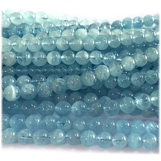 Natural Clear Blue/Green Aquamarine Bead Strand