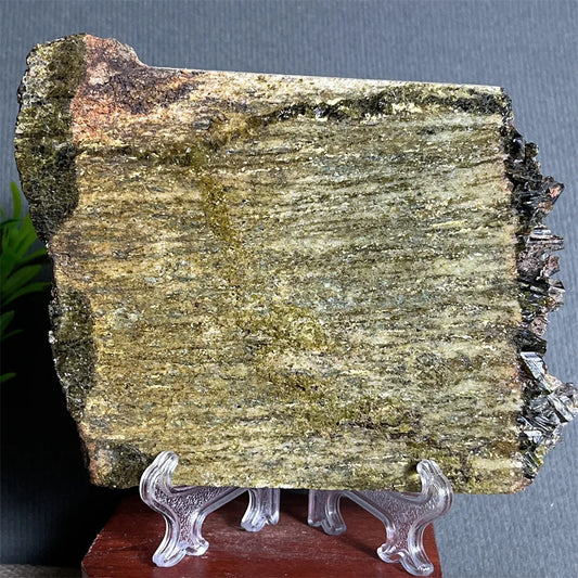 Natural Green Tourmaline Slab Specimen (With Stand)