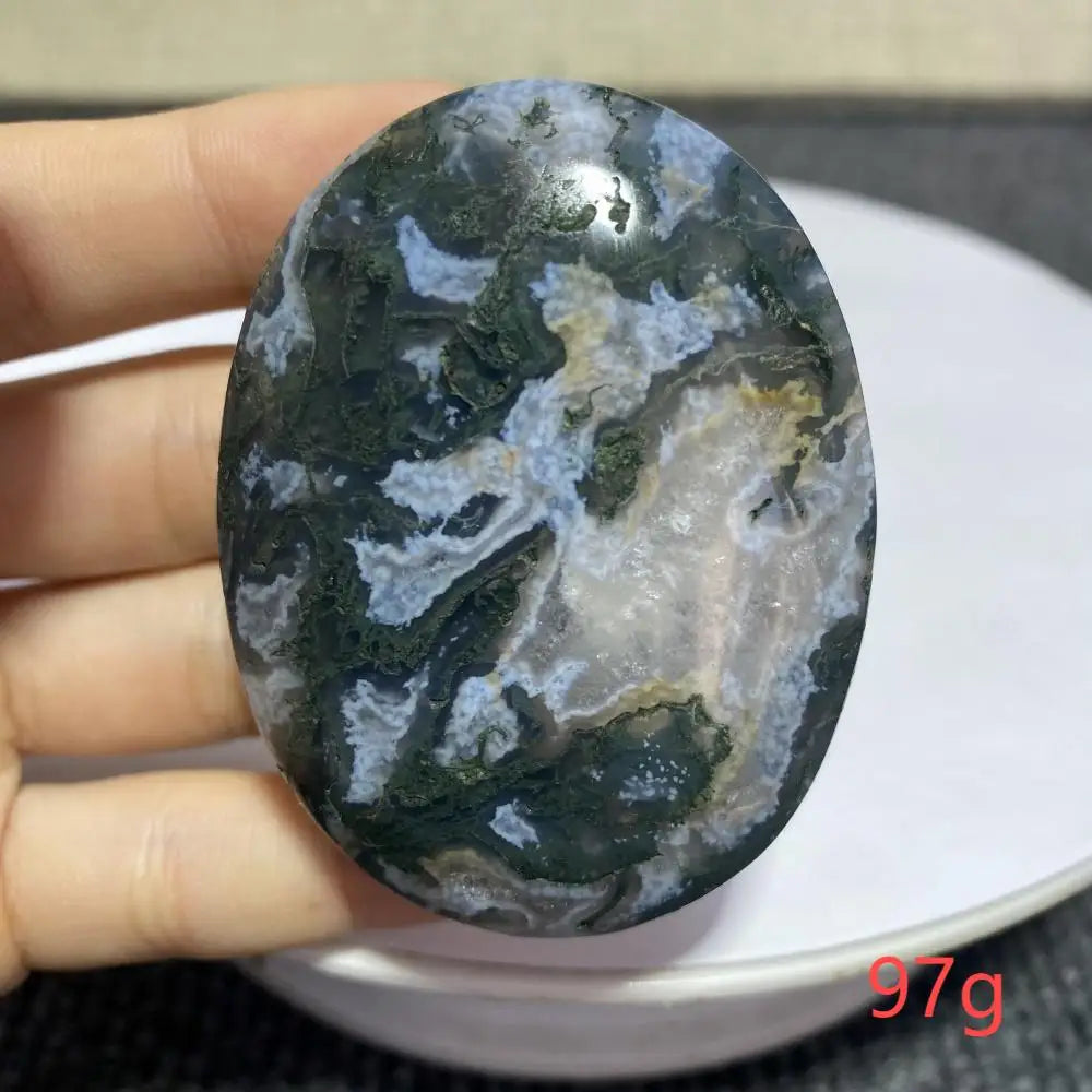 Natural Moss Agate Palm Stone