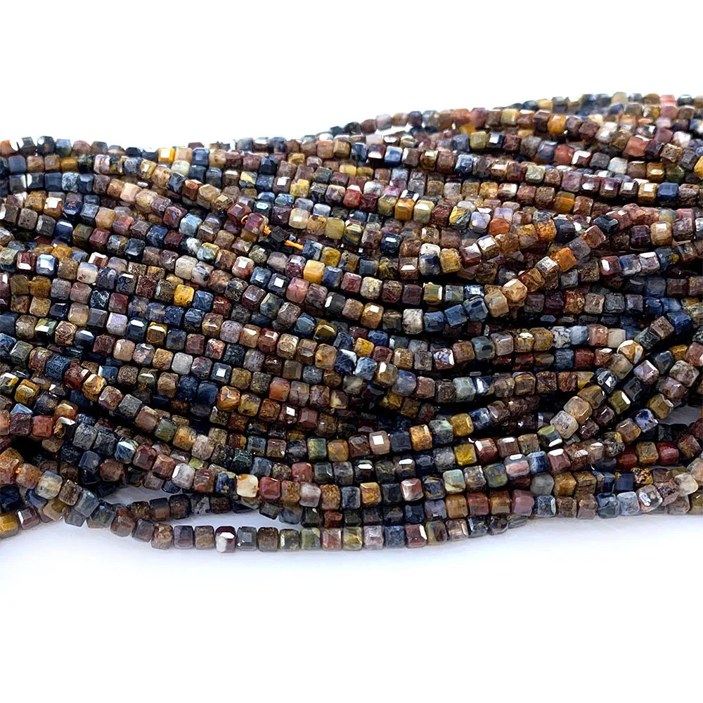 Natural Brown Pietersite Faceted Cube Bead Strand