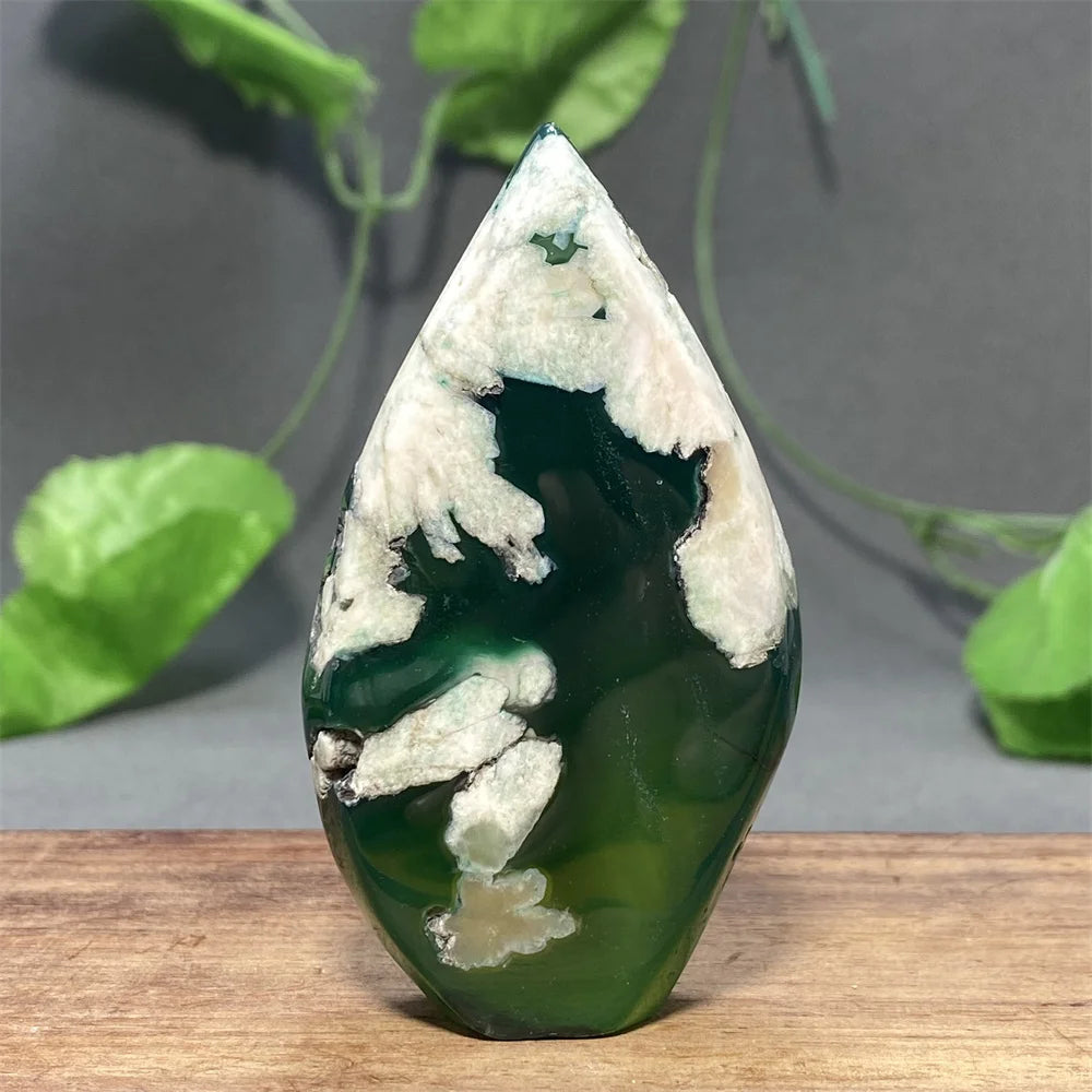 Natural Green Cherry Blossom Agate Freeform Torch