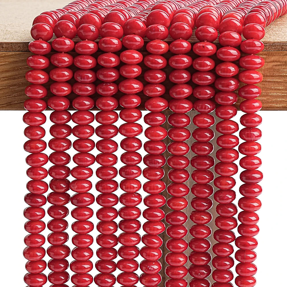 HQ Enhanced Red Coral Rondelle Bead Strand