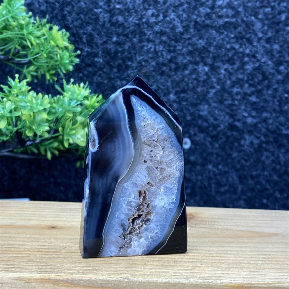 Black Agate Geode Obelisk