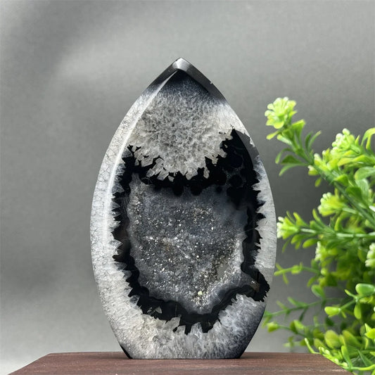 Natural Black Agate Free Form Geode Torch