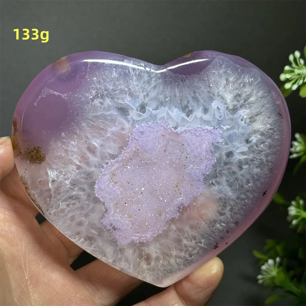 Natural Pink Agate Geode Heart Carving