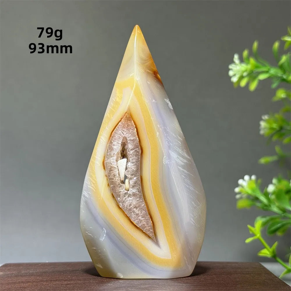 Natural Yellow Striped Agate Crystal Cave Free-Form Torch