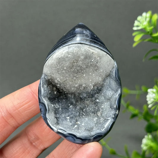 Natural Black Agate Geode Egg
