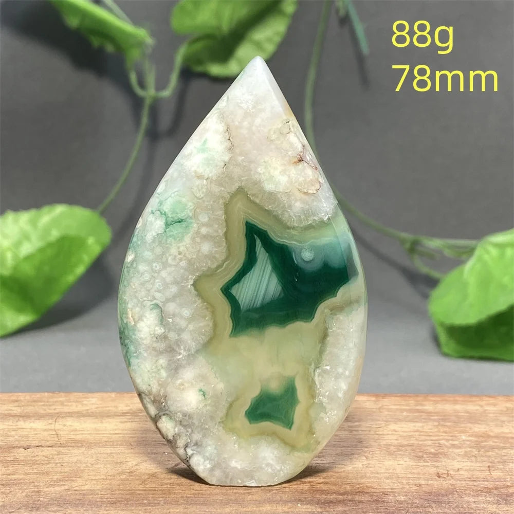 Natural Green Cherry Blossom Agate Freeform Torch