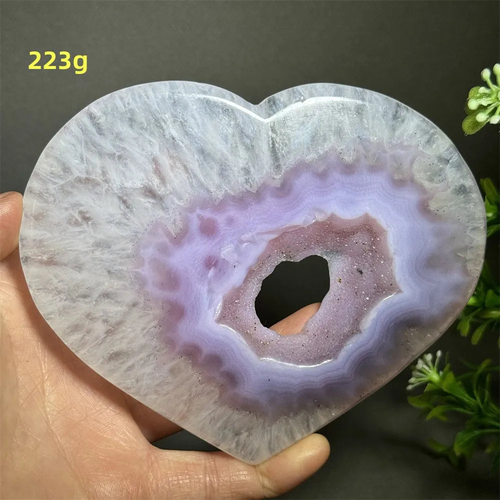 Natural Pink Agate Geode Heart Carving