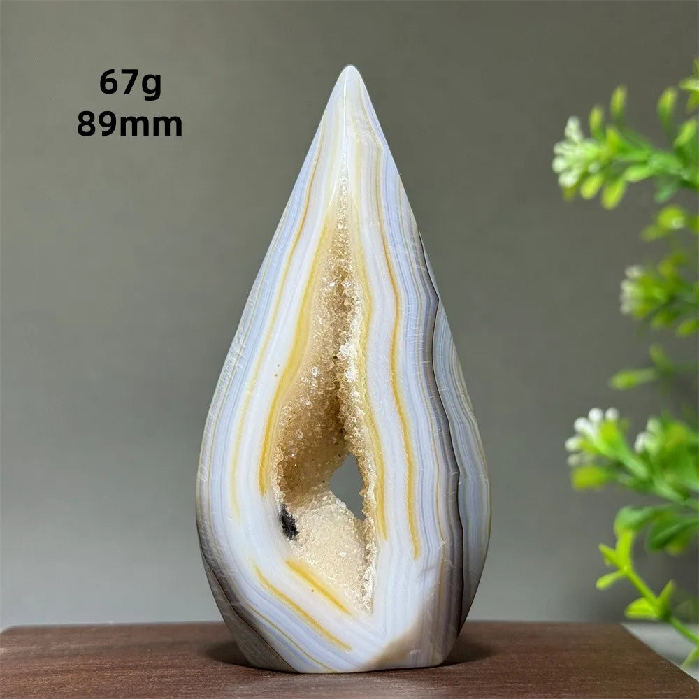 Natural Yellow Striped Agate Crystal Cave Free-Form Torch
