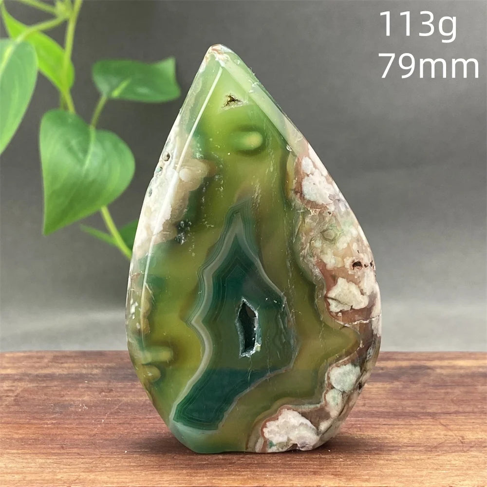 Natural Green Cherry Blossom Agate Freeform Torch
