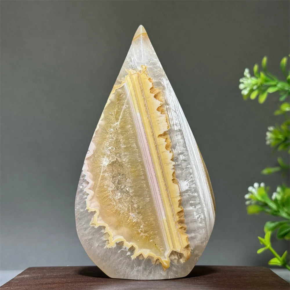 Natural Yellow Striped Agate Crystal Cave Free-Form Torch