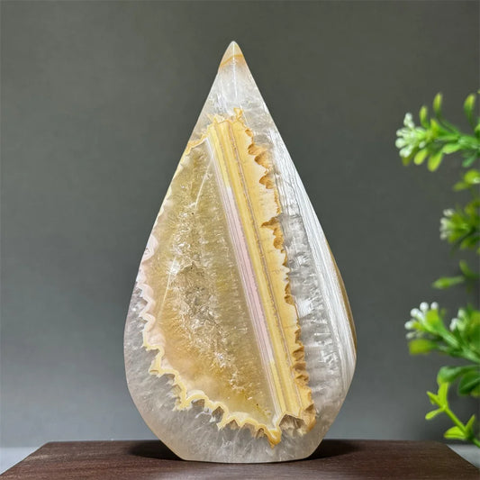 Natural Yellow Striped Agate Crystal Cave Free-Form Torch