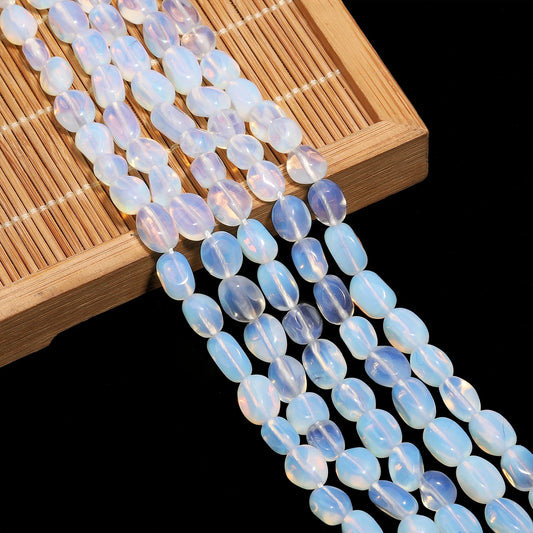 8-10mm Irregular White Opalite Pebble Bead Strand