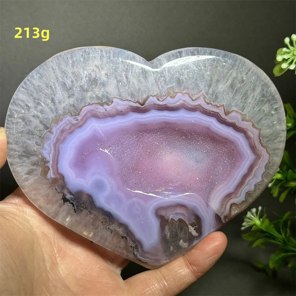 Natural Pink Agate Geode Heart Carving