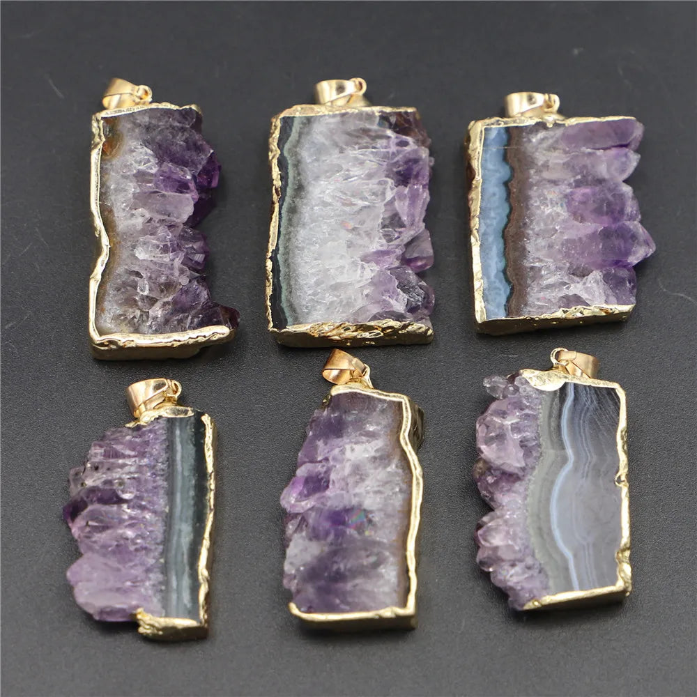 Natural Amethyst Slice Pendants 6pcs