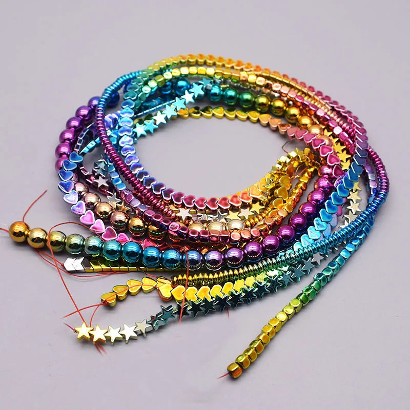 Rainbow Gradient Natural Hematite Bead Strand