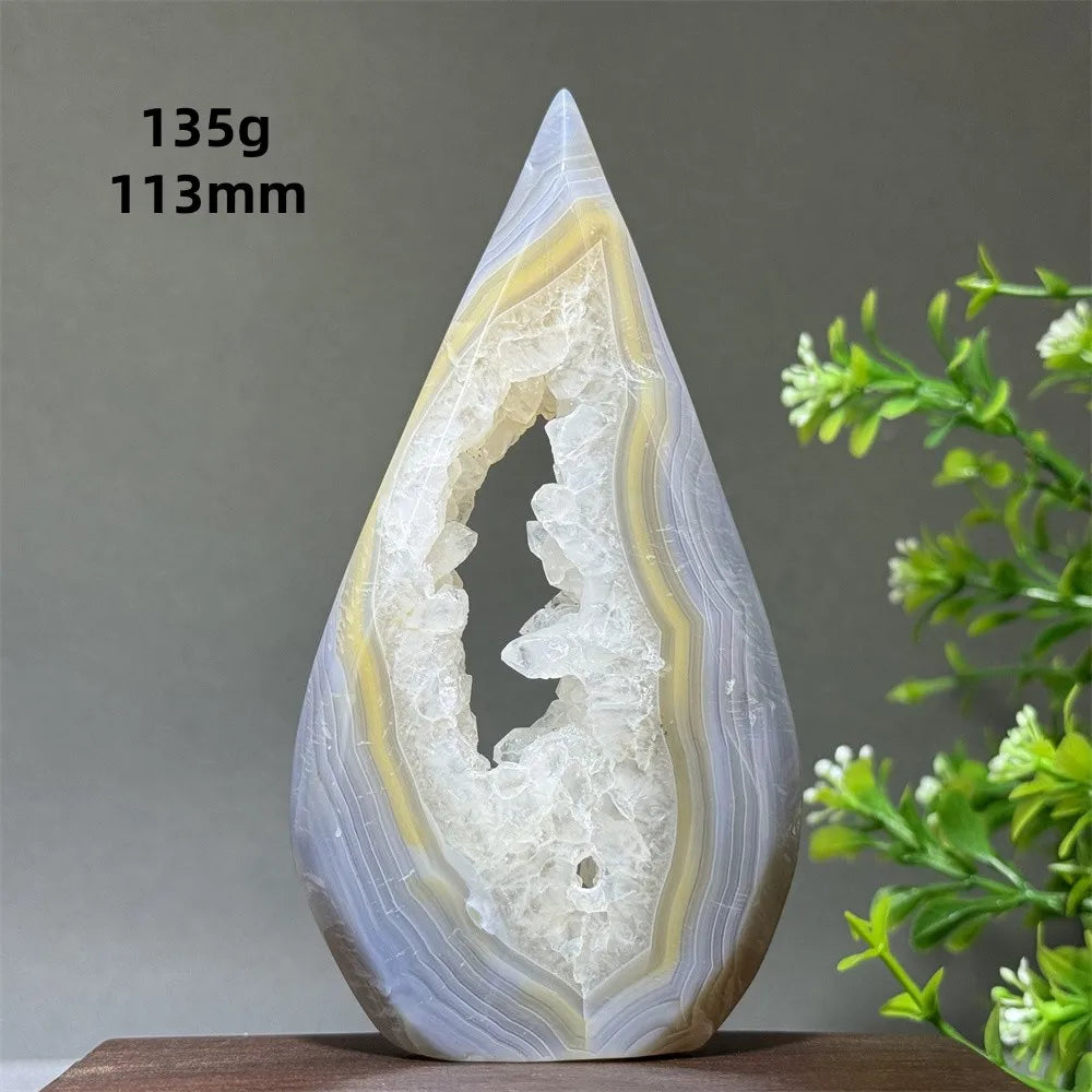 Natural Yellow Striped Agate Crystal Cave Free-Form Torch