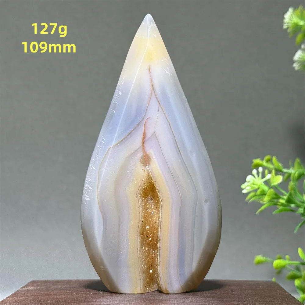 Natural Yellow Striped Agate Crystal Cave Free-Form Torch